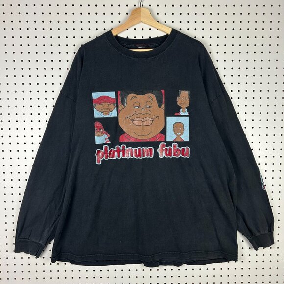 Platinum Fubu Fat Albert 90s T Shirt Size XXL Black Graphic Hip Hop Long Sleeve - Picture 1 of 6